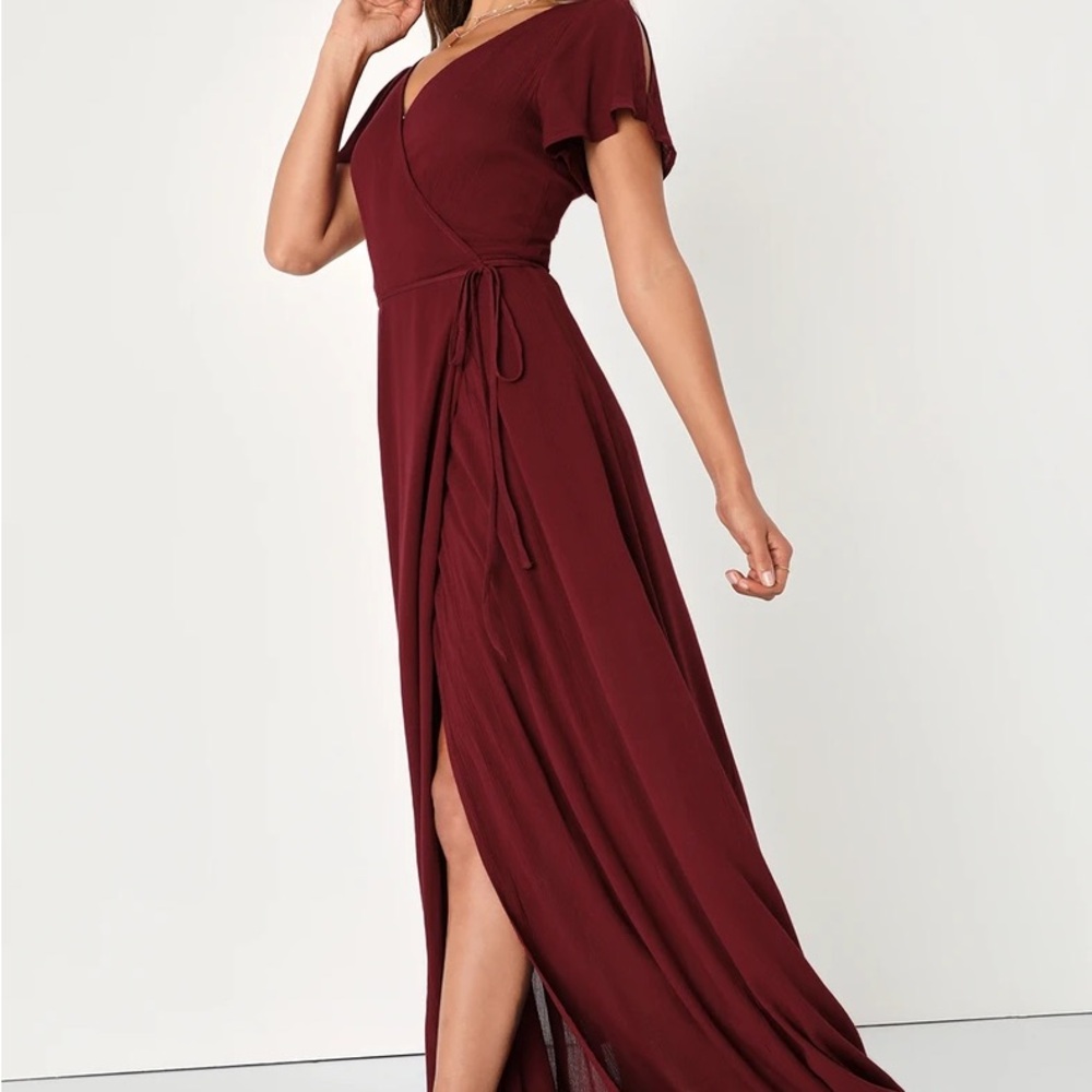 Lulus Heart of Marigold Burgundy Wrap Maxi Dress